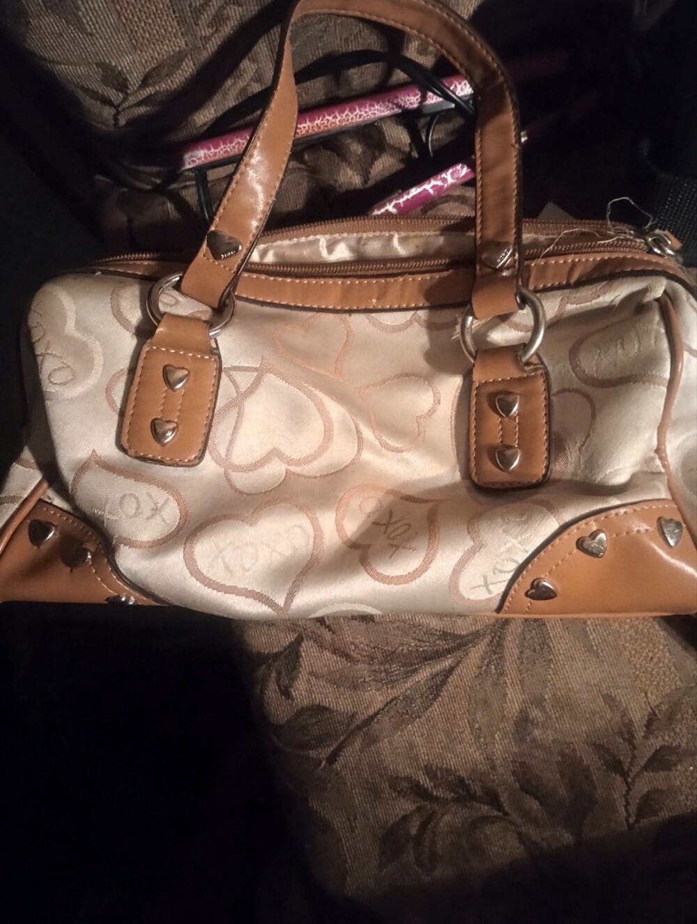 XOXO Tan & Cream Heart-Print Mini Satchel